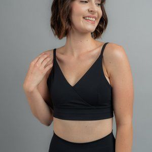 Savvi Black Raven Crossover Faux Wrap Sports Bra